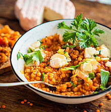 Indisches Linsen Dal Rezept mit Saint Albray Käse verfeinert. Einfach aber super lecker!